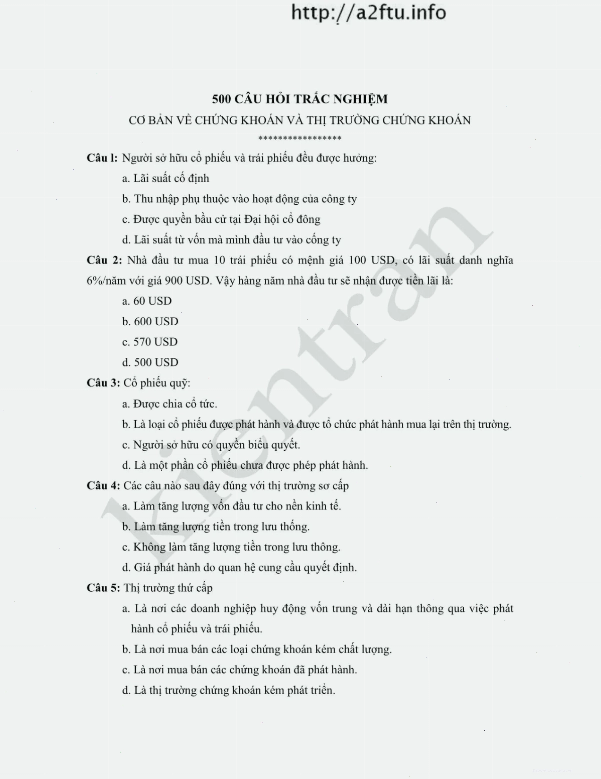 Câu hỏi về thị trường chứng khoán và những yếu tố tác động