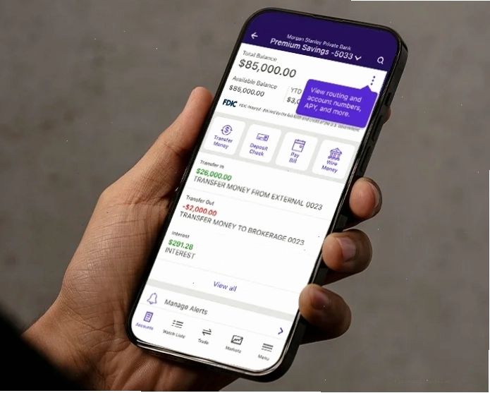 E*TRADE app showing Premium Savings Account balance and rate details