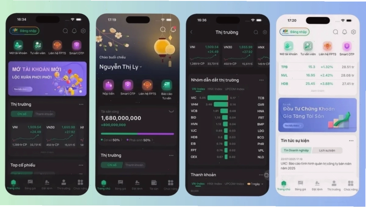 Giao diện app mua cổ phiếu VCBS Mobile