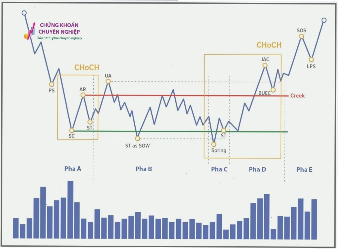 Phân tích Spring trong chứng khoán qua biểu đồ Wyckoff